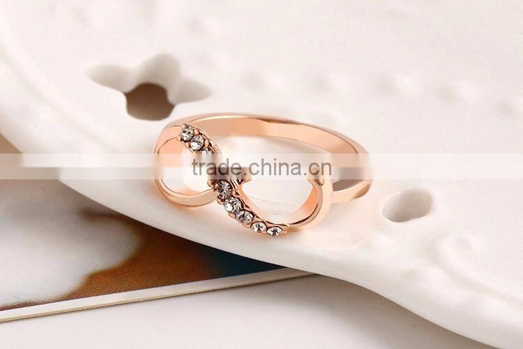 2016 new fashion jewelry 14k real rose gold plated crystal piston ring