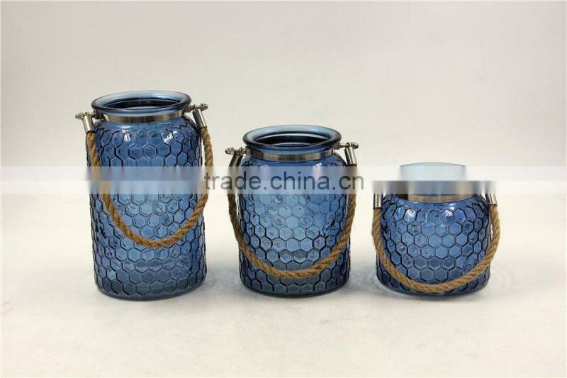 small geometric embossing glass candle holder