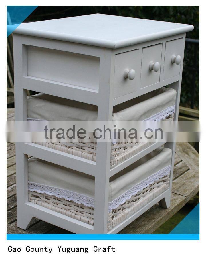 wooden storage cabinet with 3 WOOD & 2 WICKER DRAWERS