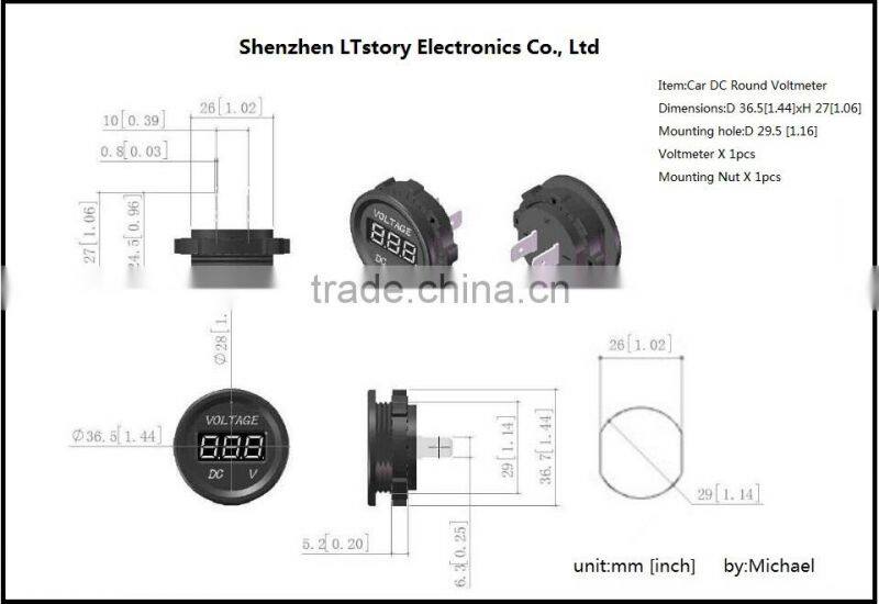 LED display Round Digital only Voltmeter for 12V system