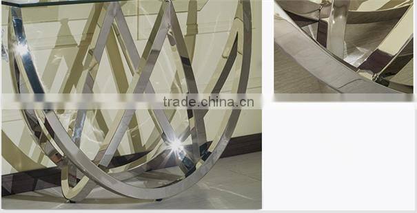 Special Shape Tempered Glass Top Console Table Set With Stainless Steel Base For Home Use