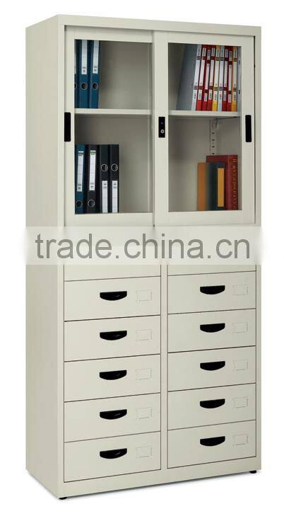 2 door steel sliding glass door filing cabinet /iron filing cabinet