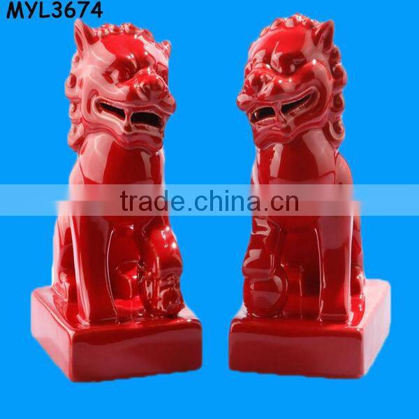 Pottery Golden Outdoor Foo Dogs Effigy
