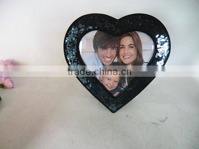 Black Crackle Mirrored Mosaic Heart Shape Handmade Decorative Photo Frame