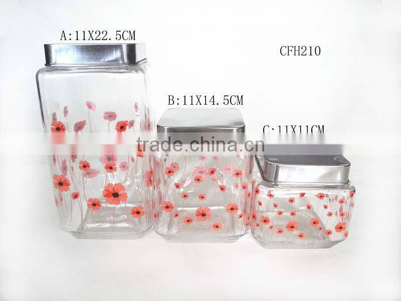 transparent square glass jar with lid