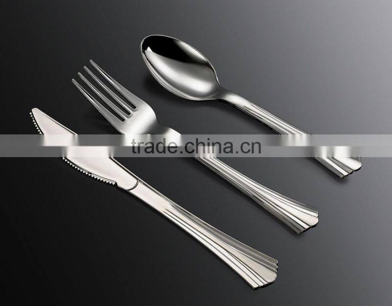 colorful box packiing disposable silver gold plated plastic cutlery set
