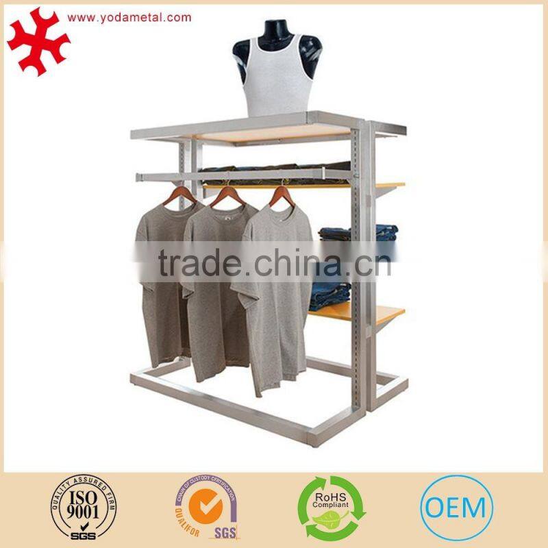 Clothing Metal Display Gondola w/ wooden Shelves Satin Chrome Finish