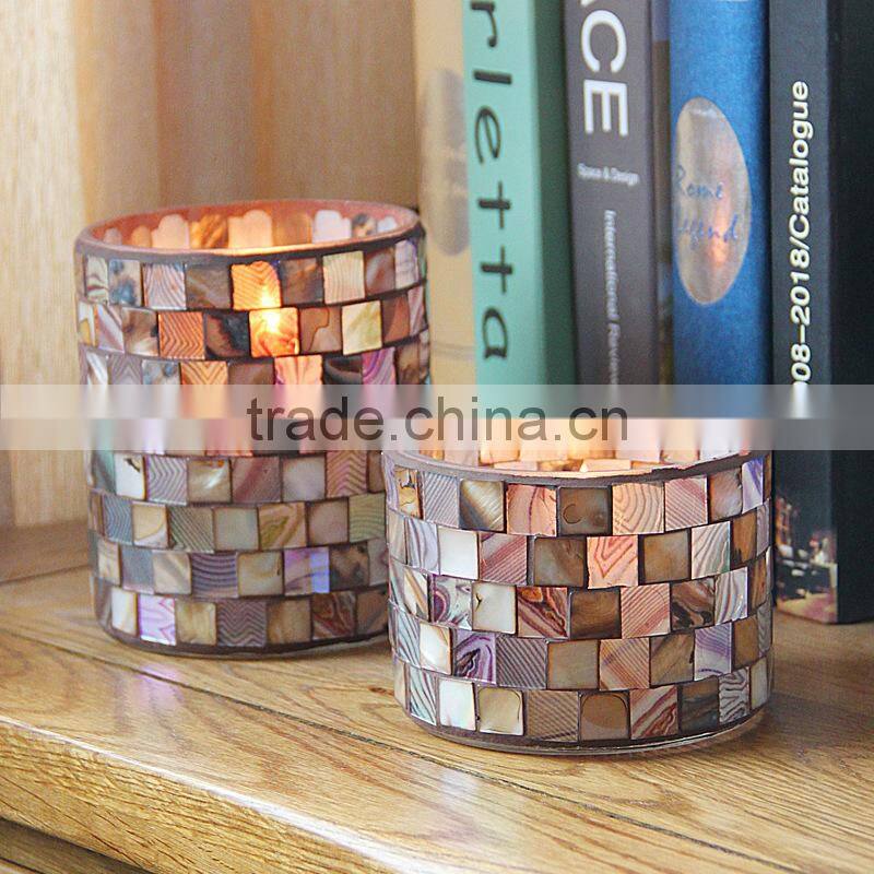 Mosaic Glass Candle Holder Coffee Color Shell Votive Candle Holder