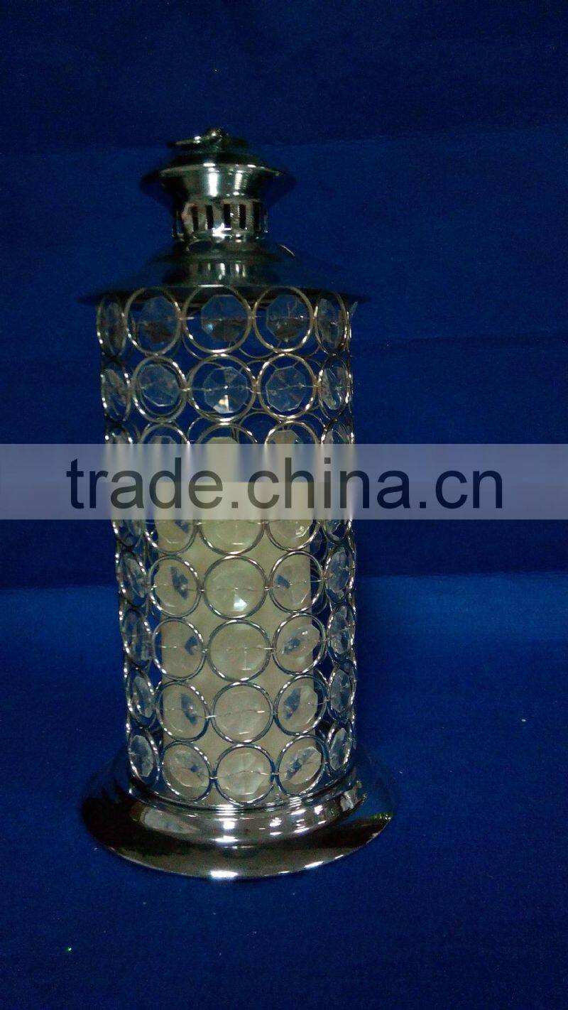 hand weaving acrylic diamond with LED candle Xmas hurricane lamp decorations