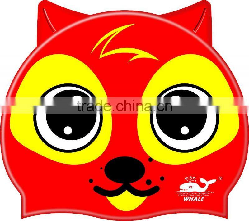Waterproof kids swim caps love animal swimming caps silicone swim hat for chirdren