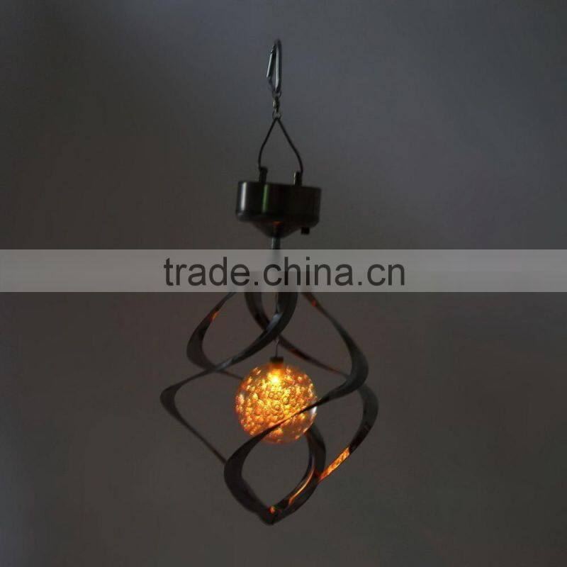 Solar Powered Garden Light Outdoor Courtyard Hanging Spiral Lamp LED Wind Spinner