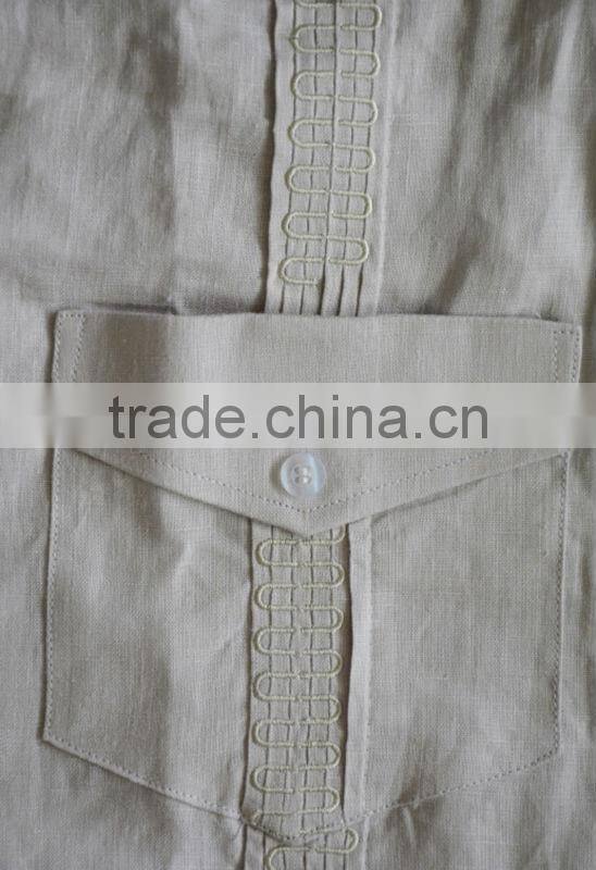 Men's 100% cotton Guayabera shirt with long sleeve and pintuck embroidery