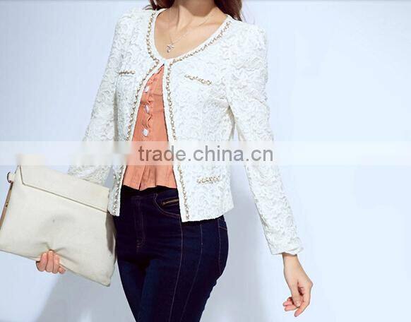 2015 ladies quality beaded coat long sleeve oem wholesale factory fashion woman coat