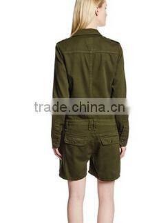 plus size Women's Military Shortall 100% cotton jeans long sleeve jumpsuit and rompers autumn /spring wear