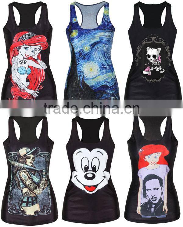 Newest style sublimation fancy custom women vest with 3D printing wholesale tank top