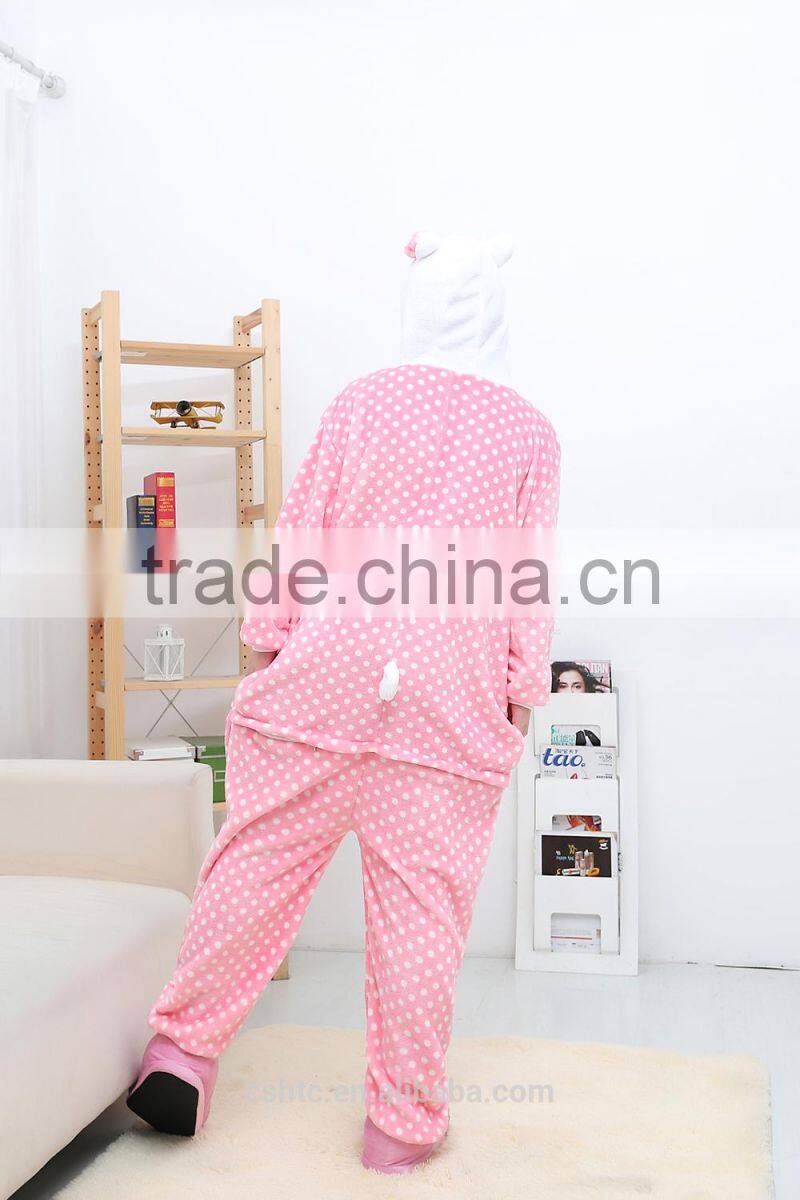 flannel cartoon adult animal jumpsuit animal pajamas jumpsuit pink dot kitty design