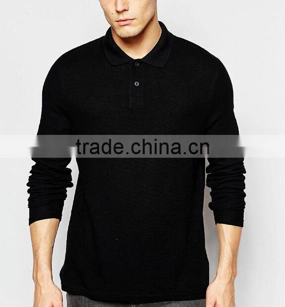 Long Sleeve Men Custom Plain Black Quick Dry Polo Shirt