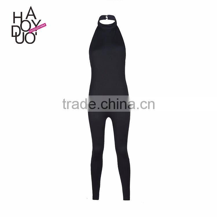 HAODUOYI Women Solid Black Halter Slim Backless Sleeveless Sexy Jumpsuits