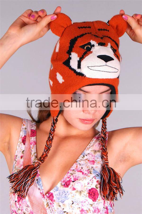 Custom adult animal crocheted winter cat ear knitted hat