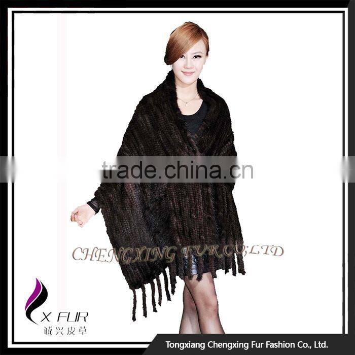 CX-B-M-25B Knitted Mink Fur Shawl Hot Sale / High Quality Women Mink Fur Cape