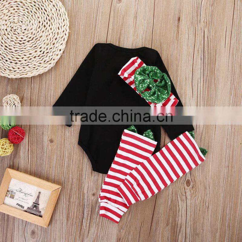 Latest design Newborn baby clothes 2017 hot sale cotton kid black Clothing Printed baby christmas baby romper
