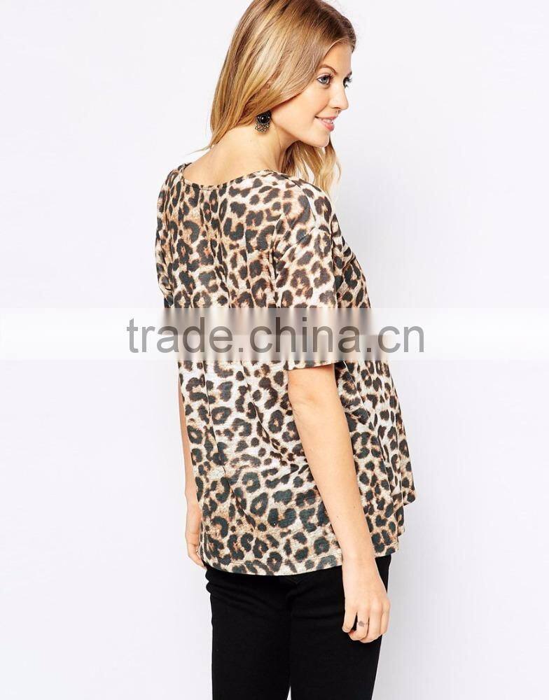 Wholesale Fashion Maternity Clothes Leopard Print Jersey Blouse