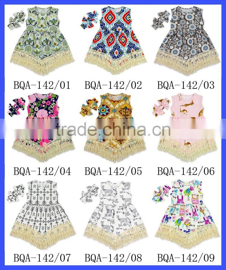 48BQA142 Lovebaby Stylish Little Girls Sleevless Printed Dress With Baby Cute Hat Pari Dress For Baby Girl