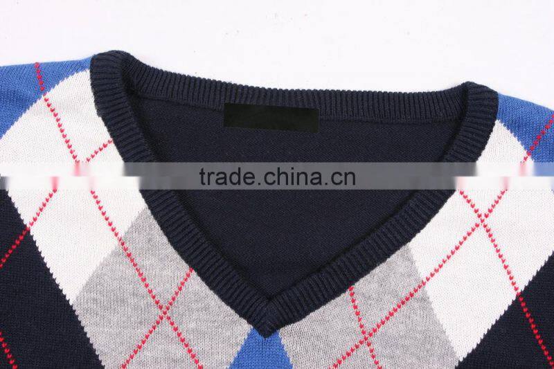 2015 New Fashion Design Navy Blue V Neck Sweater