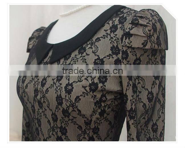 ET13003 Round Neckline Lace Skater Dress in Black