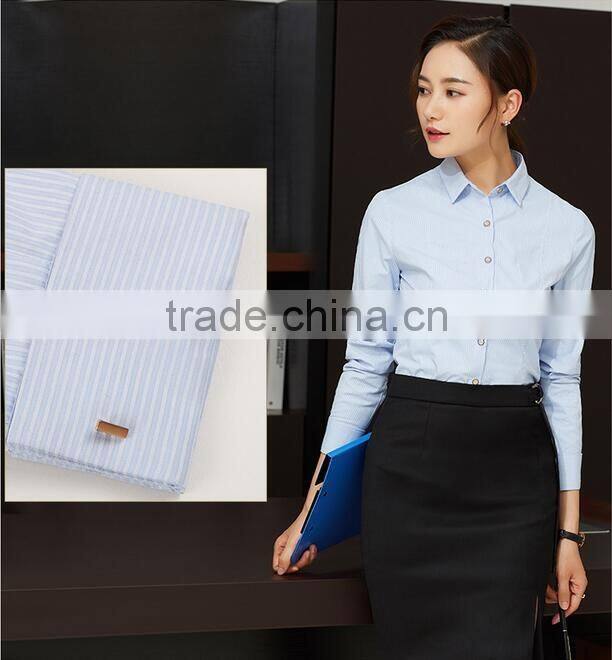 2017 latest women fashion long sleeve blue shirt ladies Office Formal shirt