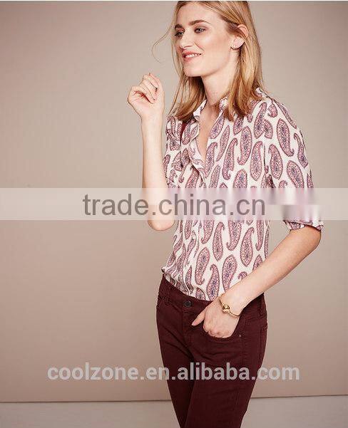 Fashion elegant mature long sleeve floral print blouse for middle aged women