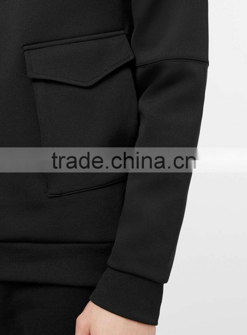 Classic fit custom made black hoodie wholesale front pockets plain hoodies for men 2016