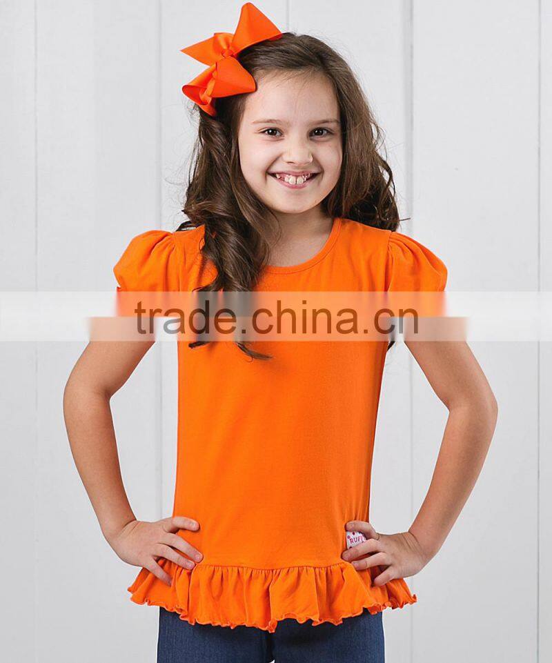 2016 New Arrivals Kids T-Shirts With Orange Ruffle Crewneck Tee Girls Tops Children Clothing GT90420-38