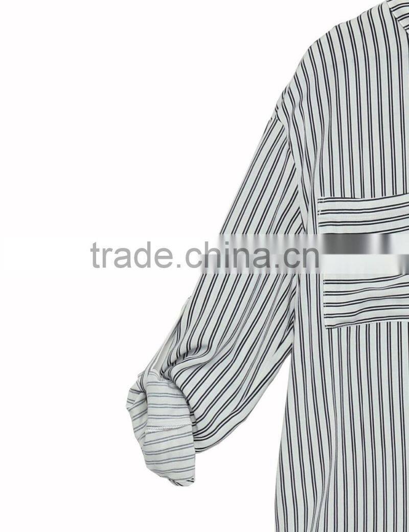 Ladies dressy long sleeve turndown collar stripe longling blouse/shirt