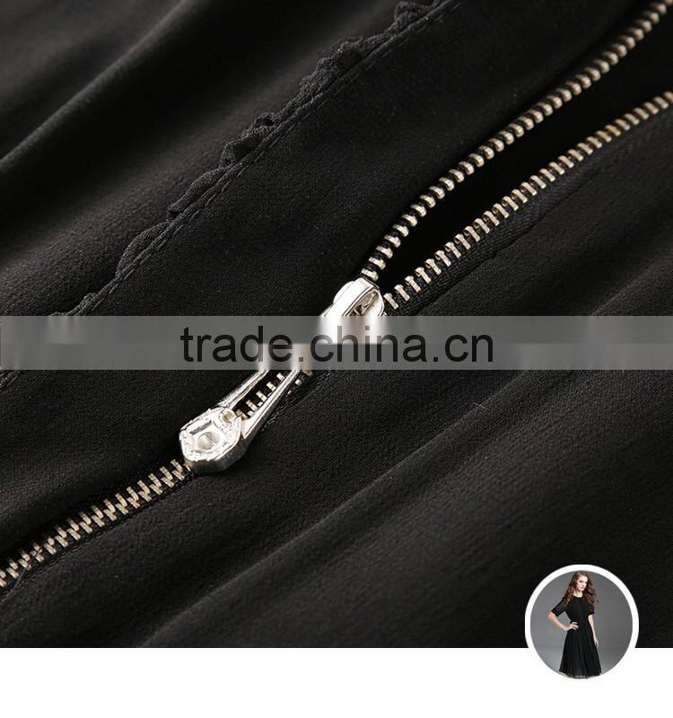 half sleeve black chiffon long dress