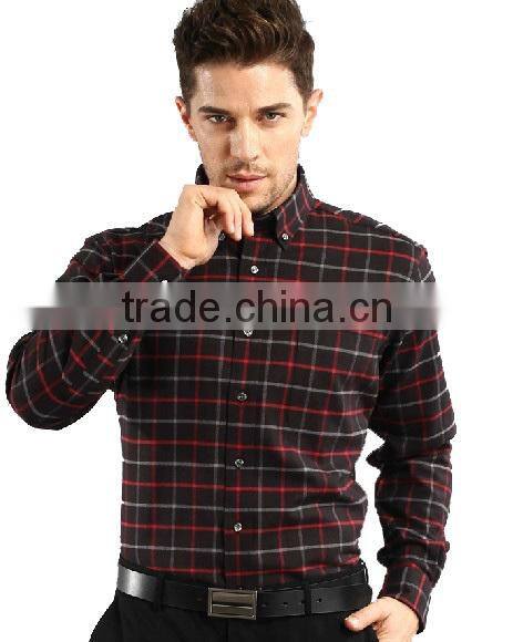 trendy style men's brushed checked flannel dress shirt with long sleeves