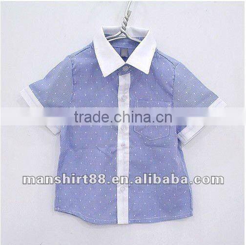 new Comfortable lovely style Blue Small-checked printed boys shirts with white beautiful collar