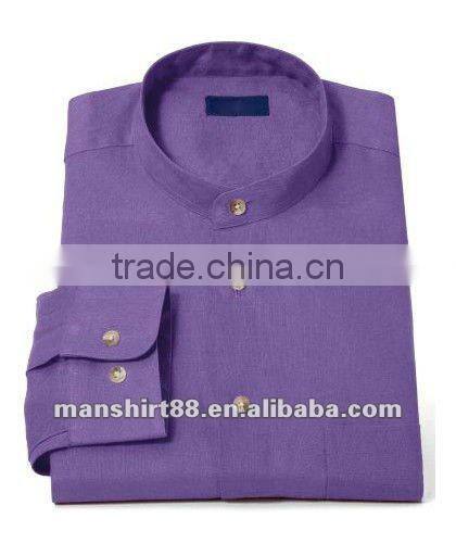 2016 latest style men 100% linen band collar long sleeve sport casual shirt