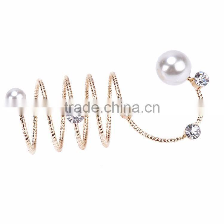 women Gold-plated Rhinestone Pearls Wrap Around Spiral Rings