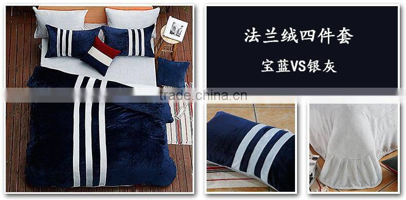 China Wholesale Seablue Stripes Flannel Bedding Set 4pcs