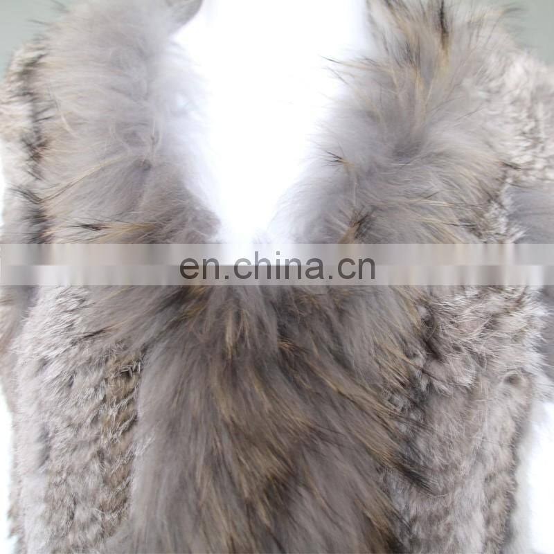 Real rabbit fur knitted weaven pattern fur vest/gilet