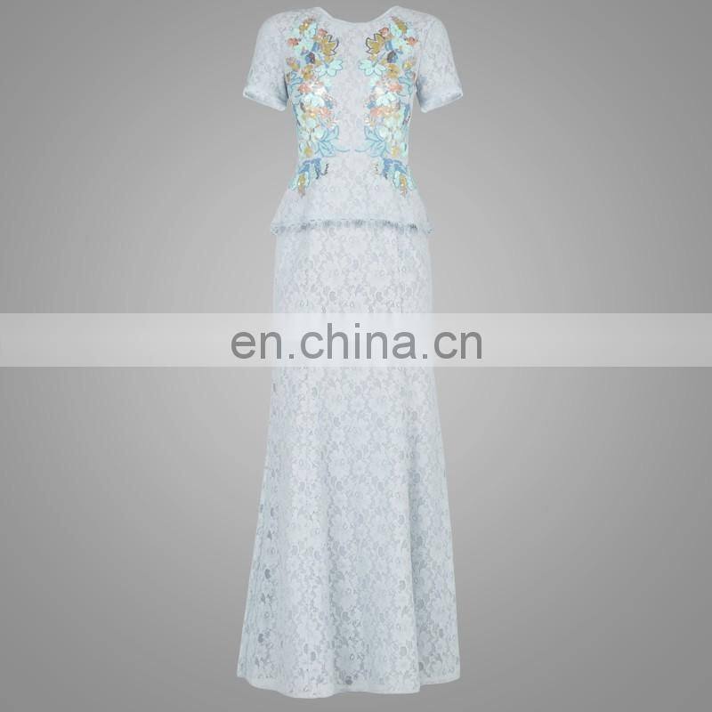 Lace Peplum Sequin Gown Womens Clothing 2016 Suit of Top and Dress Women Wear