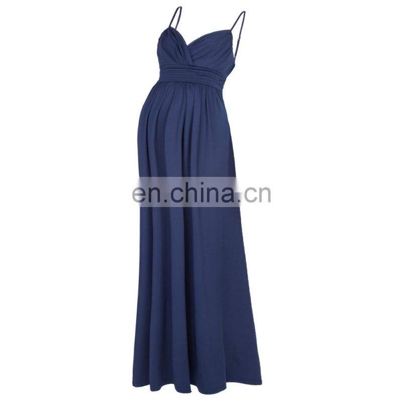 Kate Kasin Sexy Womens Comfortable Spaghetti Straps V-Neck Navy Maxi Maternity Dress KK000674-3