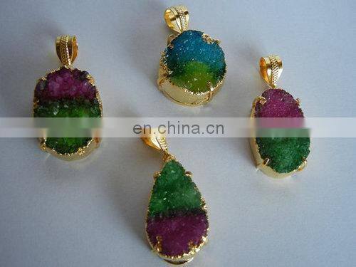 2015 wholesale gemstone pandent/Agate Slice Pave Set Pendant/Silver CZ pave pandent