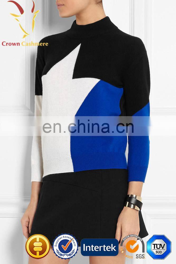 Cashmere Star Design Round Neck Sweater Lady Pullover Sweater