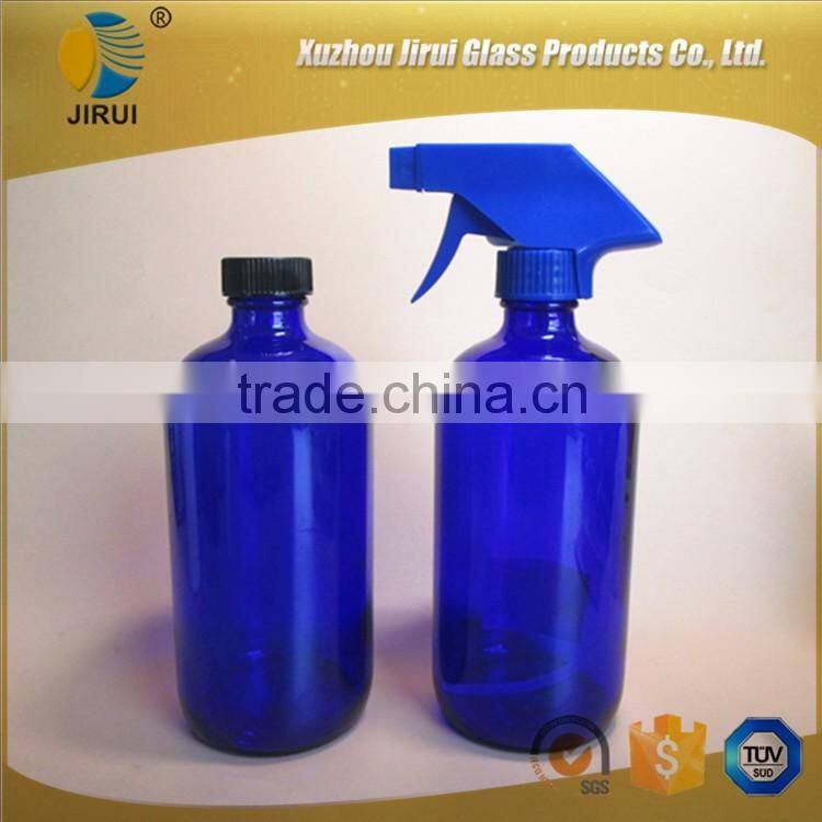 Blue boston glass bottle with trigger sprayer 16oz