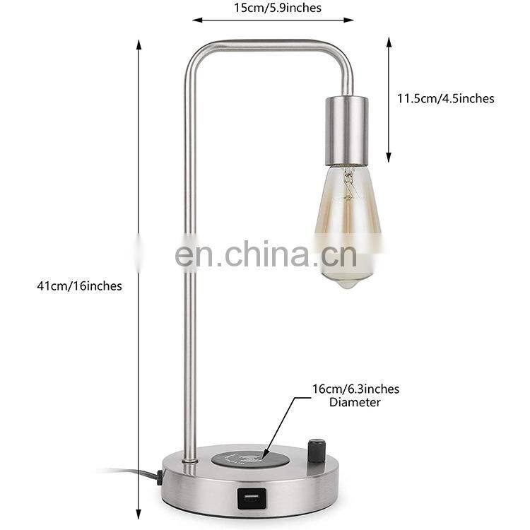 Edison Metal Base Office Lights Reading Desk Light LED Nightstand Desk Table Lamp with qi 5v induction Wireless Charger charging