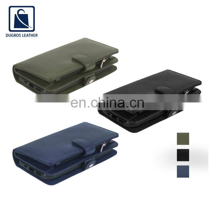 Anthracite Fitting Matching Stitching Suede Lining Material Fashion Style Unisex Genuine Leather Mobile Phone Case