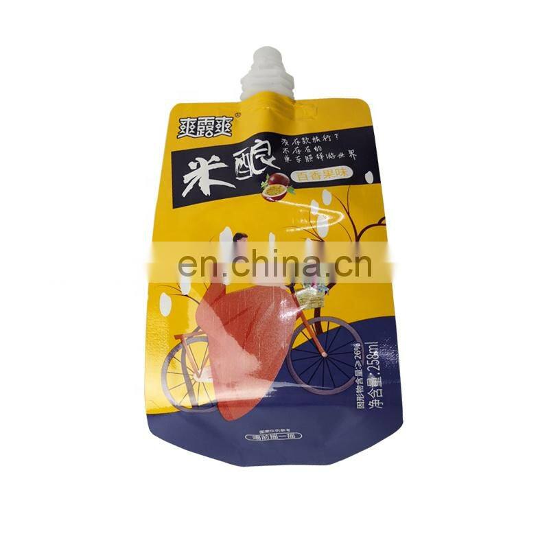 Customized metallic aluminum foil jelly packaging bag food grade juice stand up spout pouches with cap drink packaging sachet