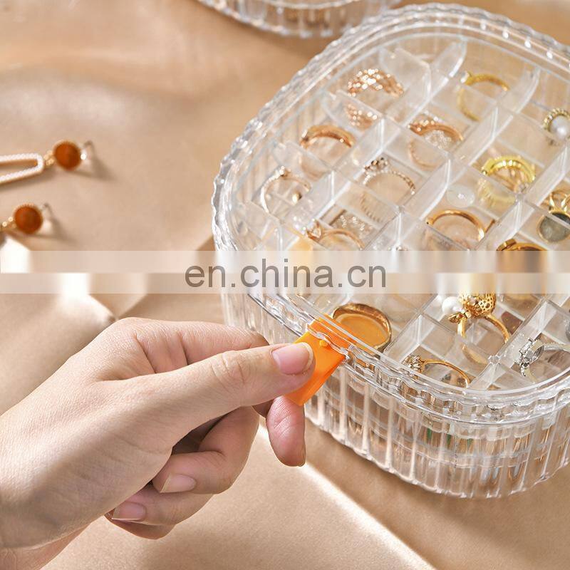 Plastic Jewelry Box Transparent Portable 3 Layer Compartment Square Ring Earring Storage Case Organizer